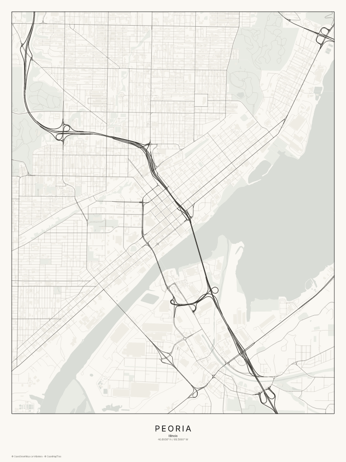 Peoria map poster, classic style