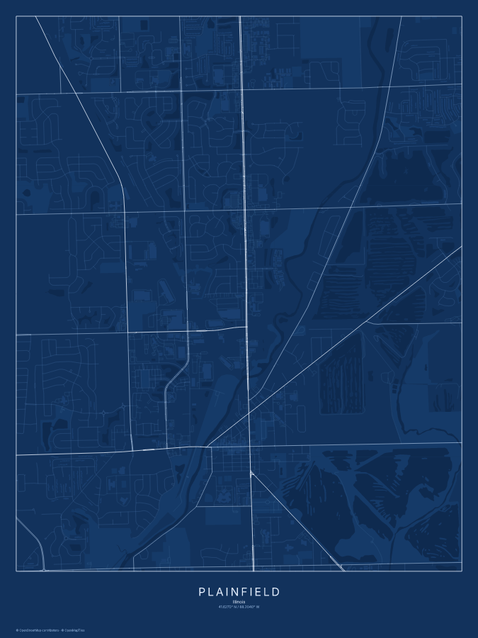 Plainfield map poster, blueprint style