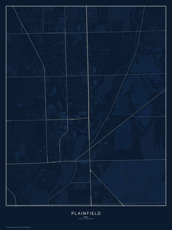 Plainfield map poster, midnight style