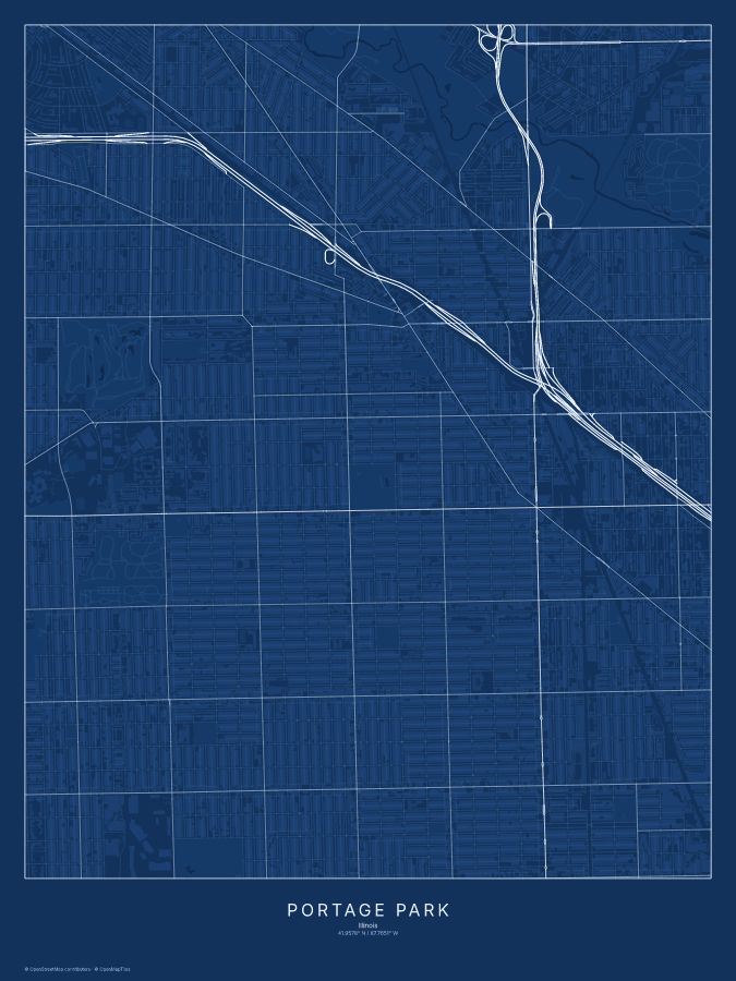 Portage Park map poster, blueprint style