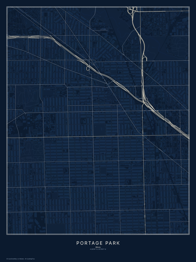 Portage Park map poster, midnight style