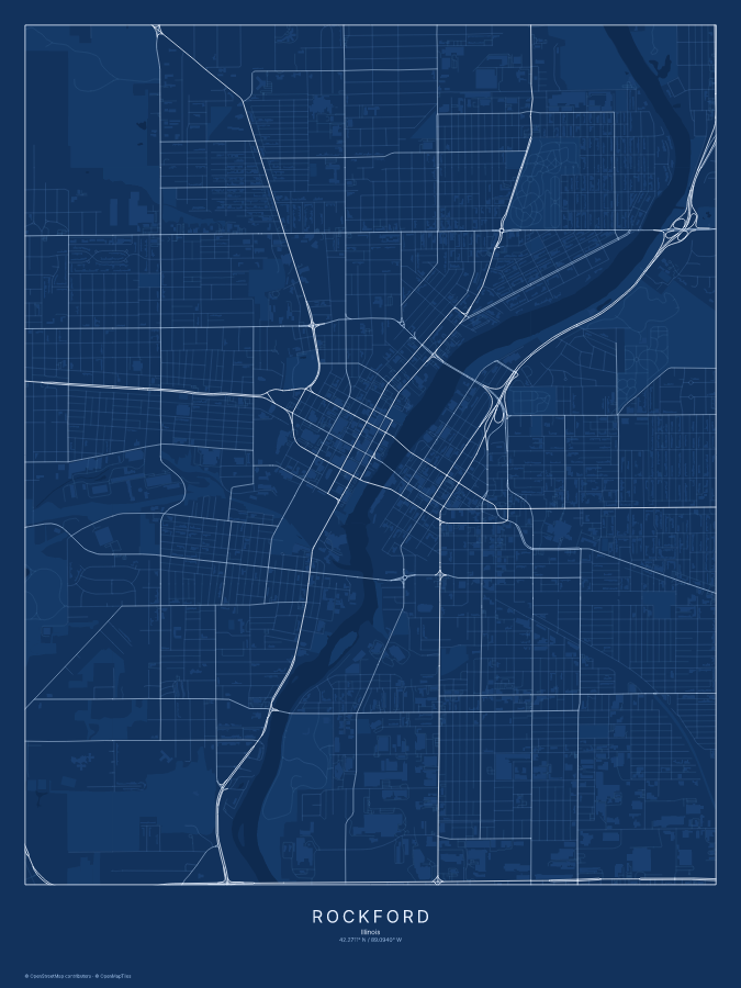 Rockford map poster, blueprint style