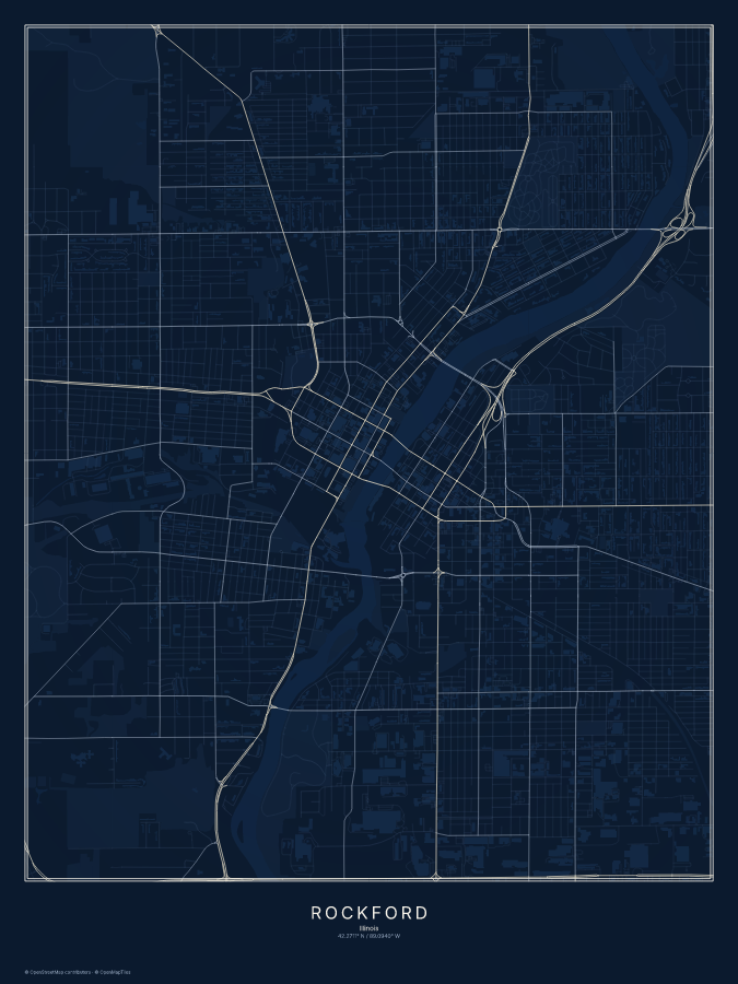 Rockford map poster, midnight style