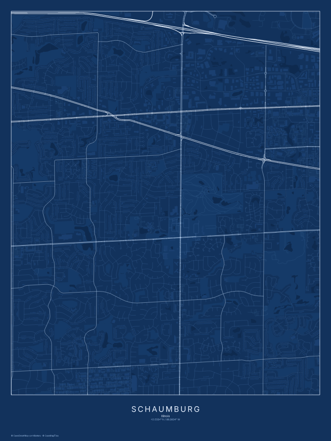 Schaumburg map poster, blueprint style