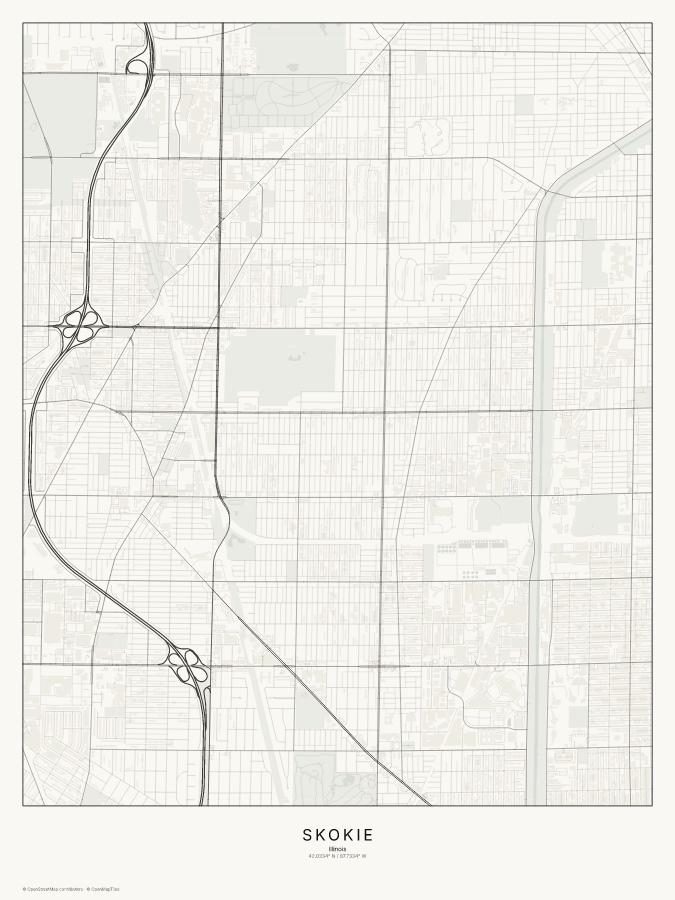 Skokie map poster, classic style