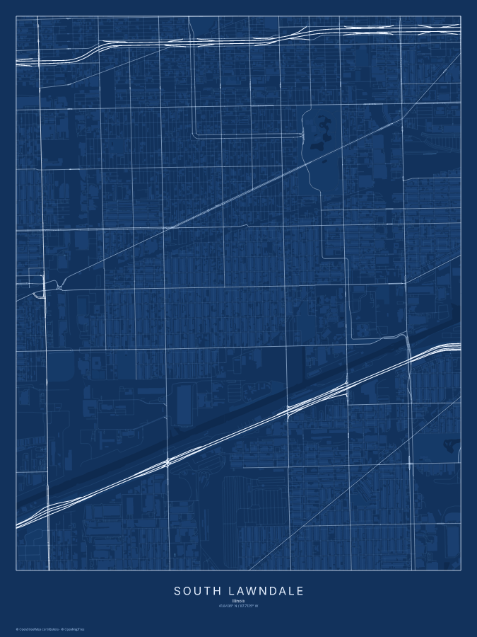 South Lawndale map poster, blueprint style