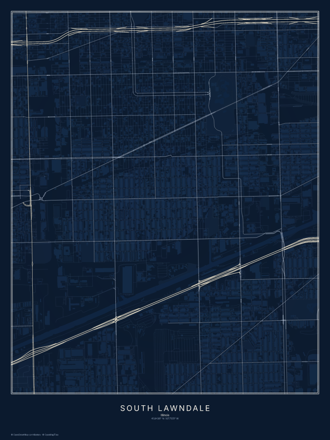 South Lawndale map poster, midnight style