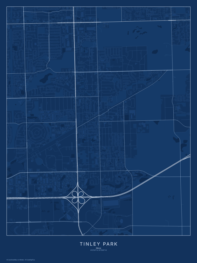 Tinley Park map poster, blueprint style