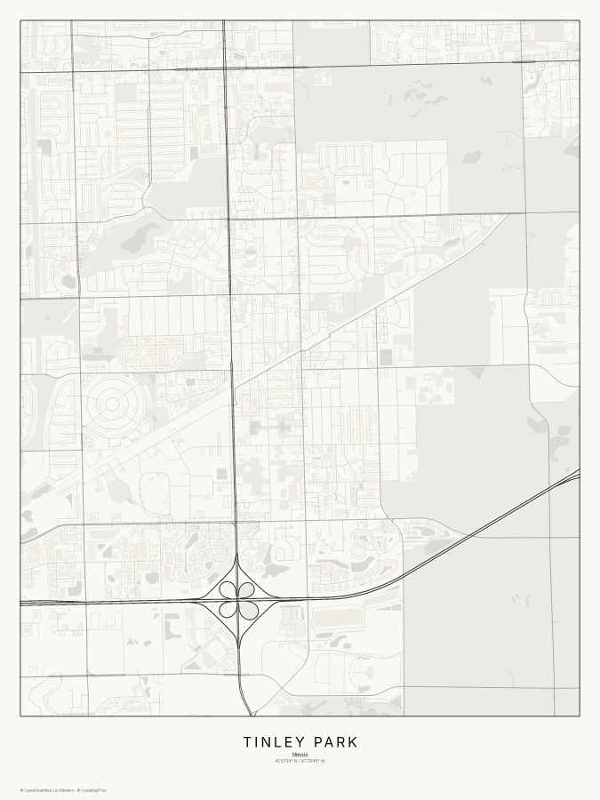 Tinley Park map poster, classic style