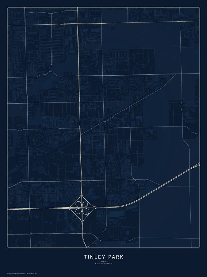 Tinley Park map poster, midnight style