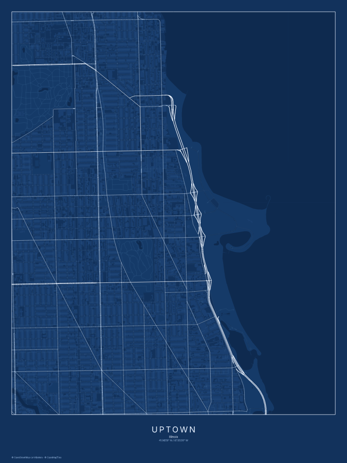 Uptown map poster, blueprint style
