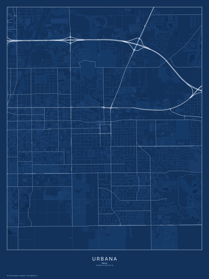 Urbana map poster, blueprint style