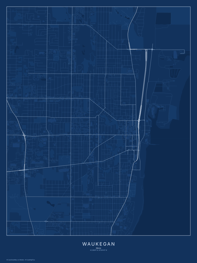 Waukegan map poster, blueprint style