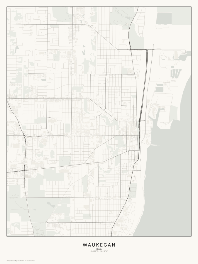 Waukegan map poster, classic style