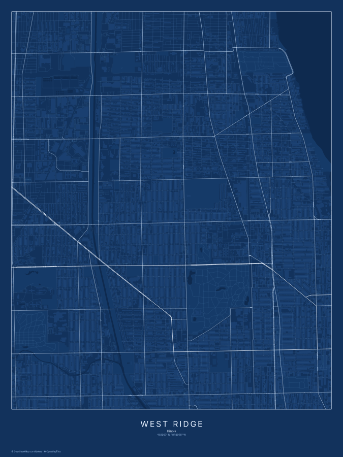 West Ridge map poster, blueprint style