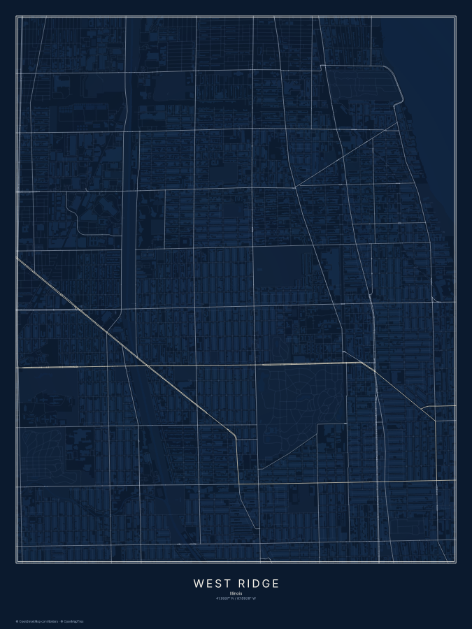 West Ridge map poster, midnight style