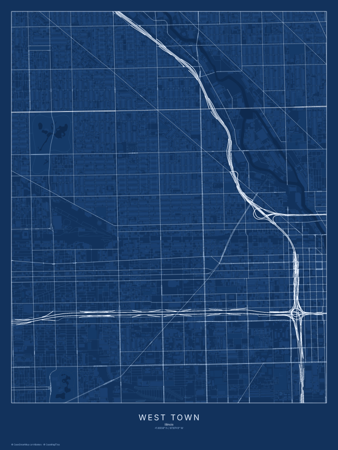West Town map poster, blueprint style