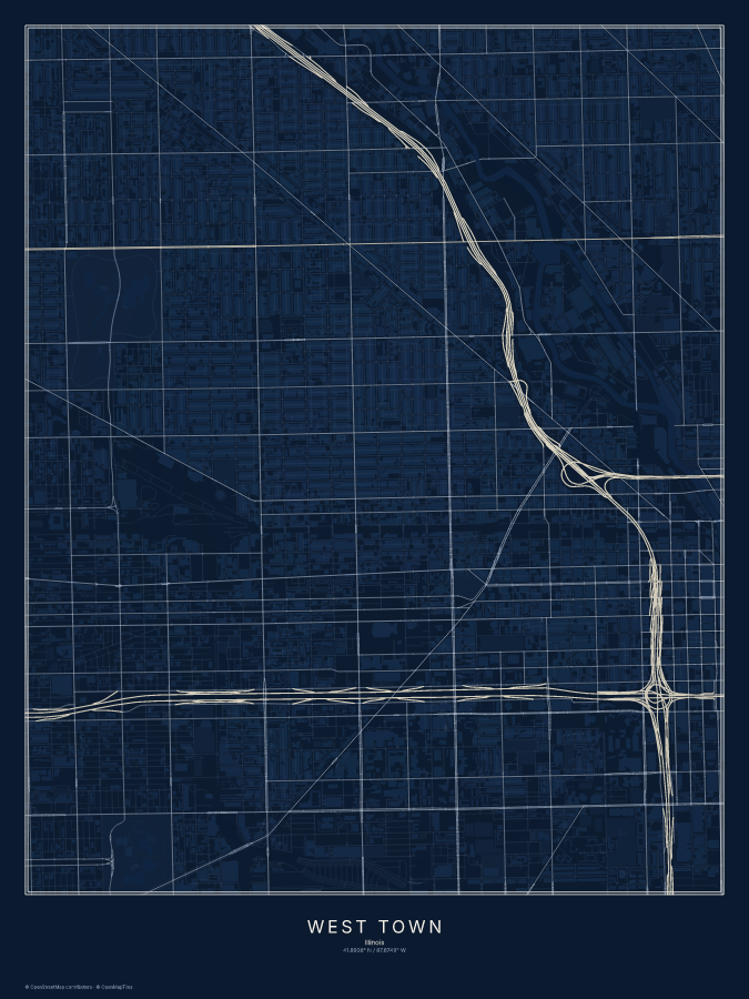 West Town map poster, midnight style