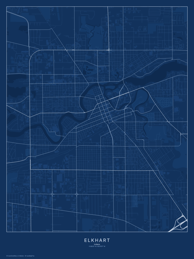 Elkhart map poster, blueprint style