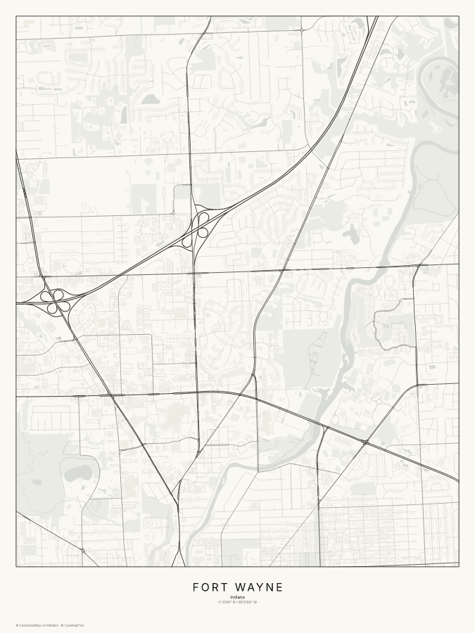 Fort Wayne map poster, classic style