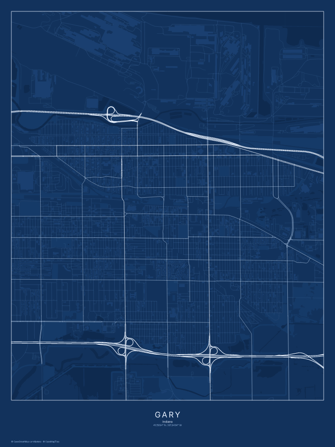 Gary map poster, blueprint style