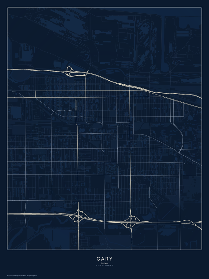 Gary map poster, midnight style