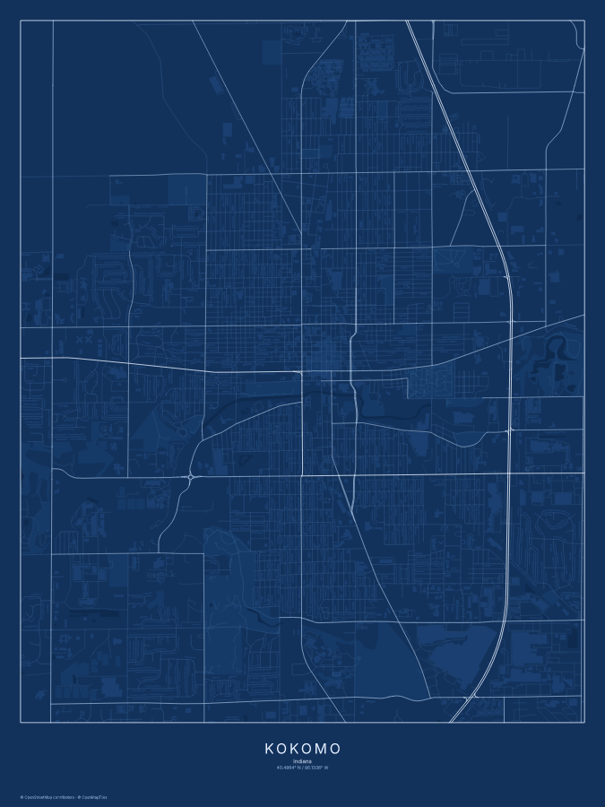 Kokomo map poster, blueprint style