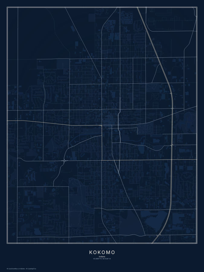 Kokomo map poster, midnight style
