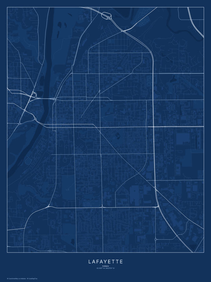 Lafayette map poster, blueprint style
