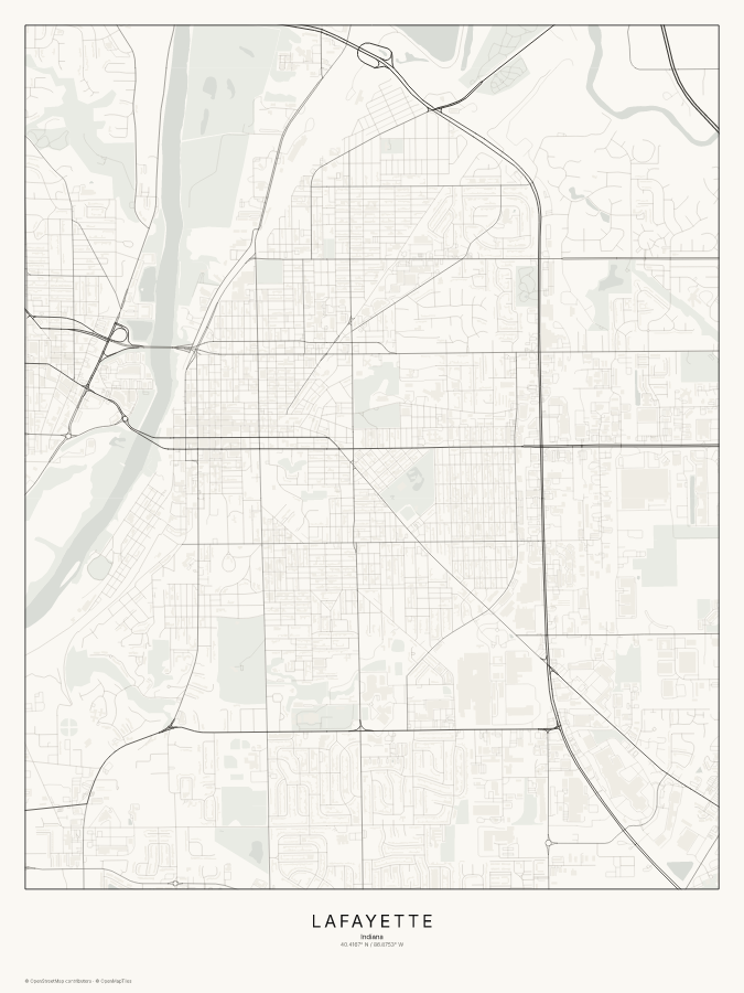 Lafayette map poster, classic style