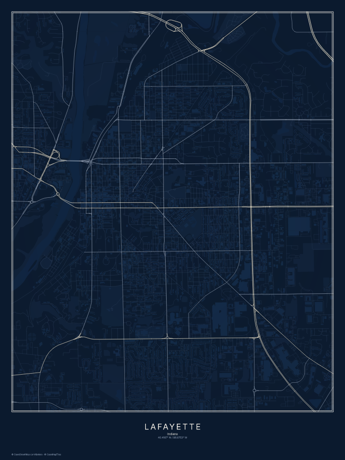 Lafayette map poster, midnight style