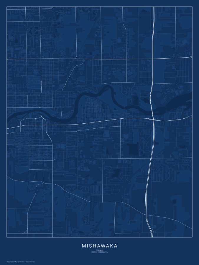 Mishawaka map poster, blueprint style