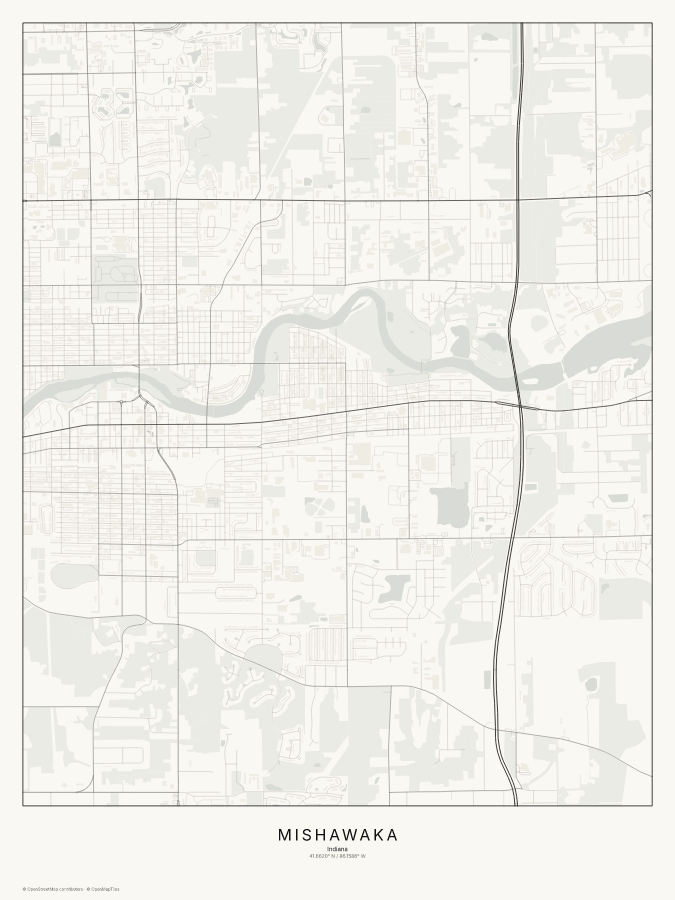 Mishawaka map poster, classic style