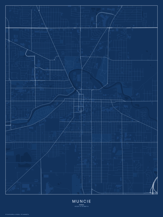 Muncie map poster, blueprint style