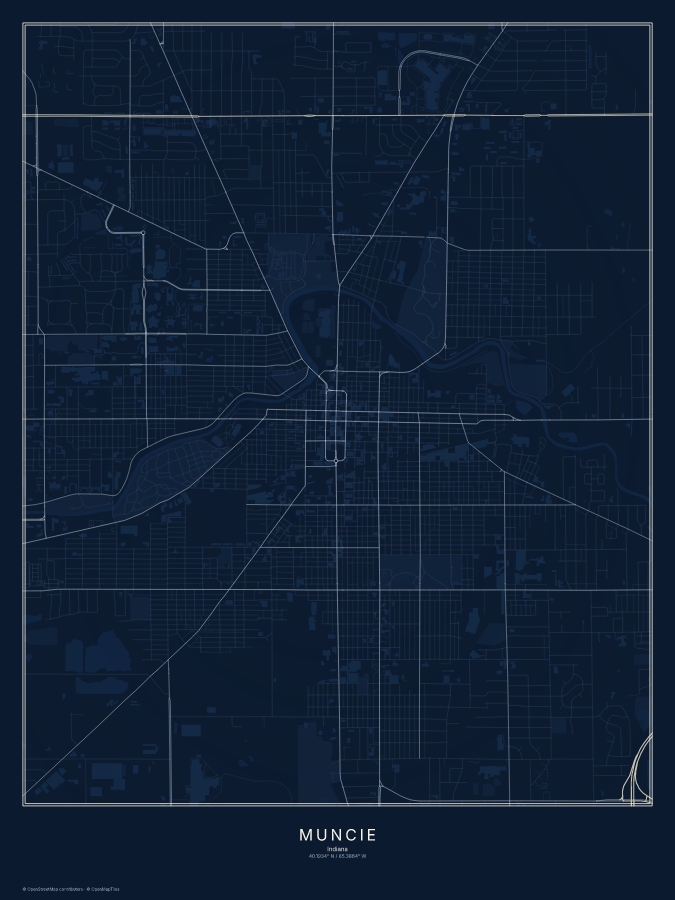 Muncie map poster, midnight style