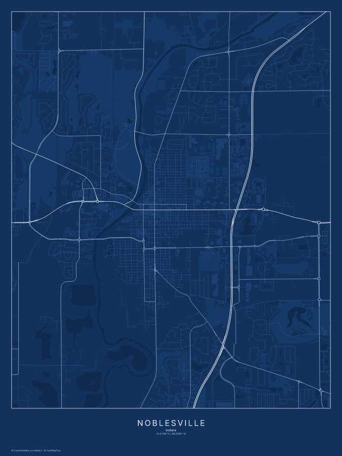 Noblesville map poster, blueprint style