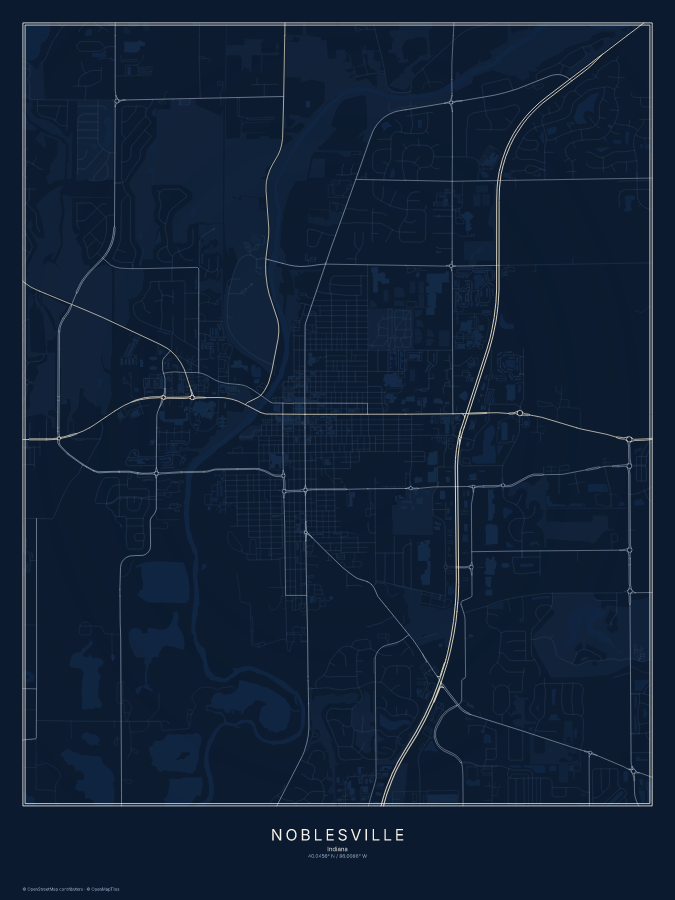 Noblesville map poster, midnight style