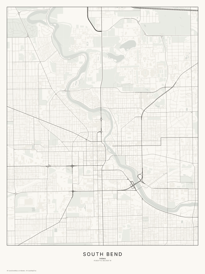 South Bend map poster, classic style