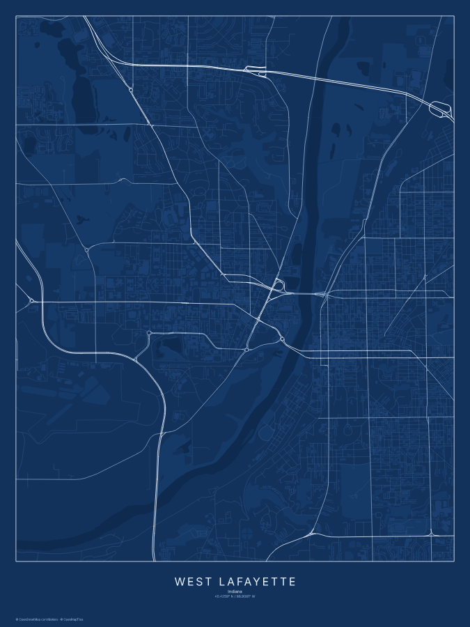 West Lafayette map poster, blueprint style