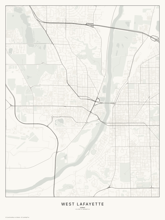 West Lafayette map poster, classic style