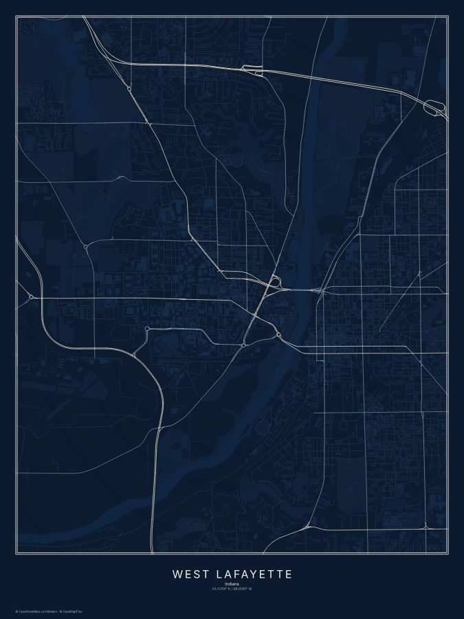 West Lafayette map poster, midnight style