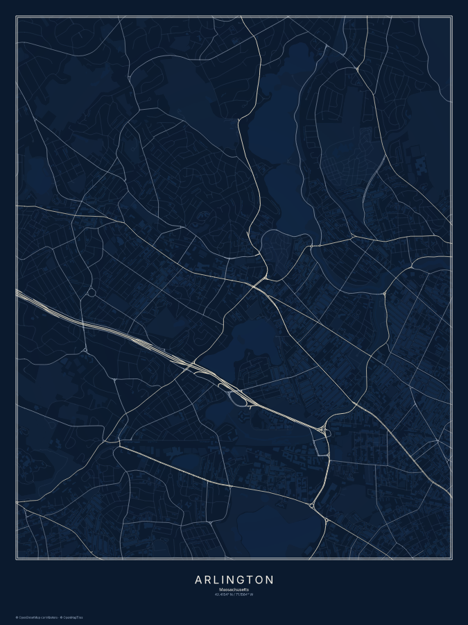 Arlington map poster, midnight style
