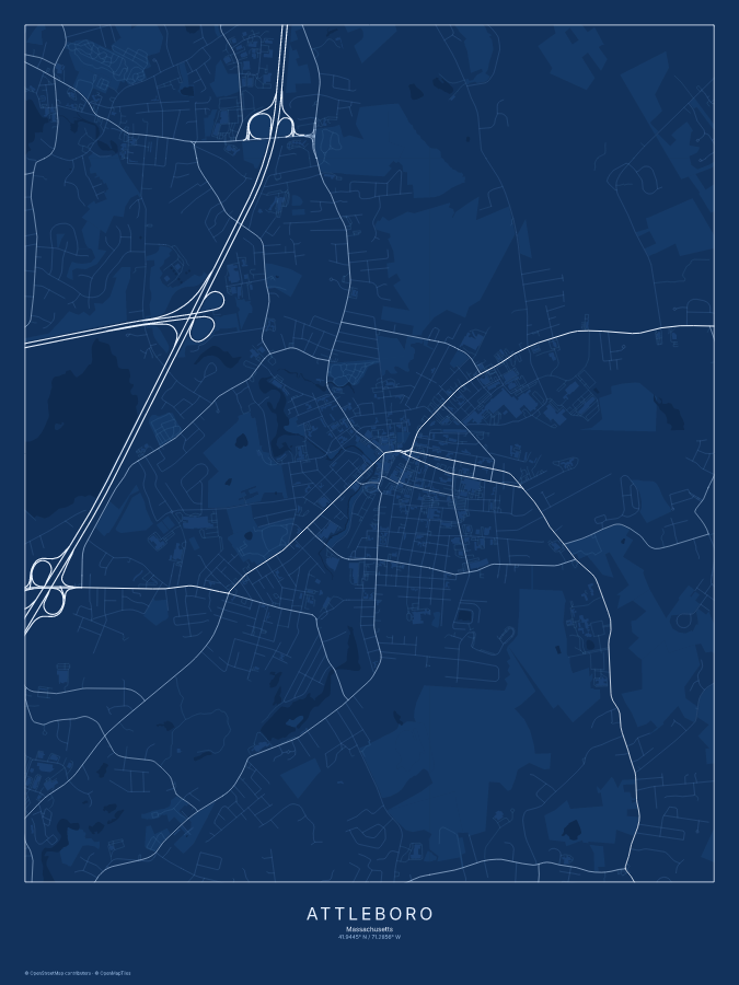Attleboro map poster, blueprint style