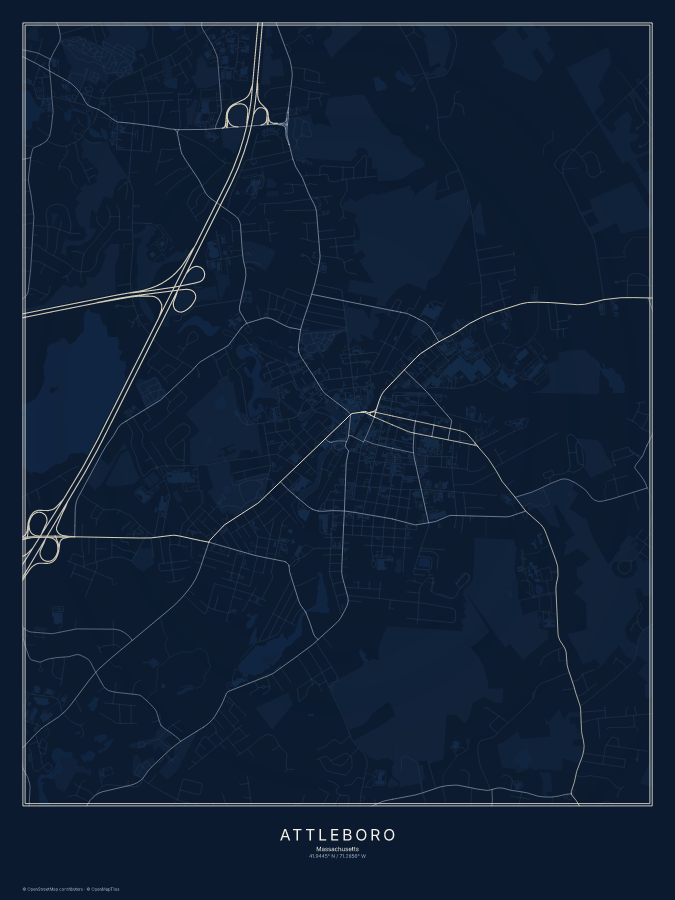 Attleboro map poster, midnight style