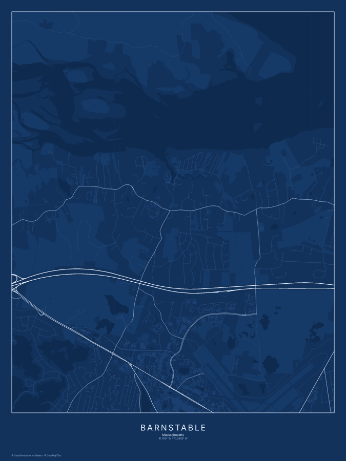 Barnstable map poster, blueprint style