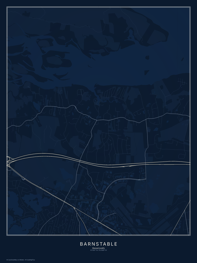 Barnstable map poster, midnight style