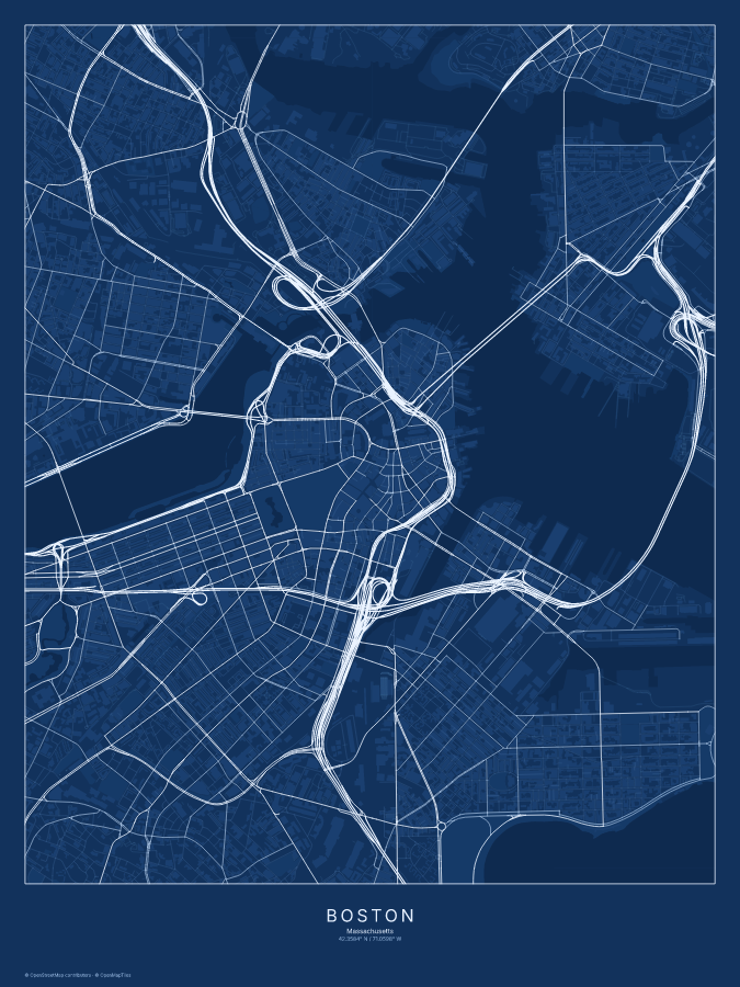 Boston map poster, blueprint style