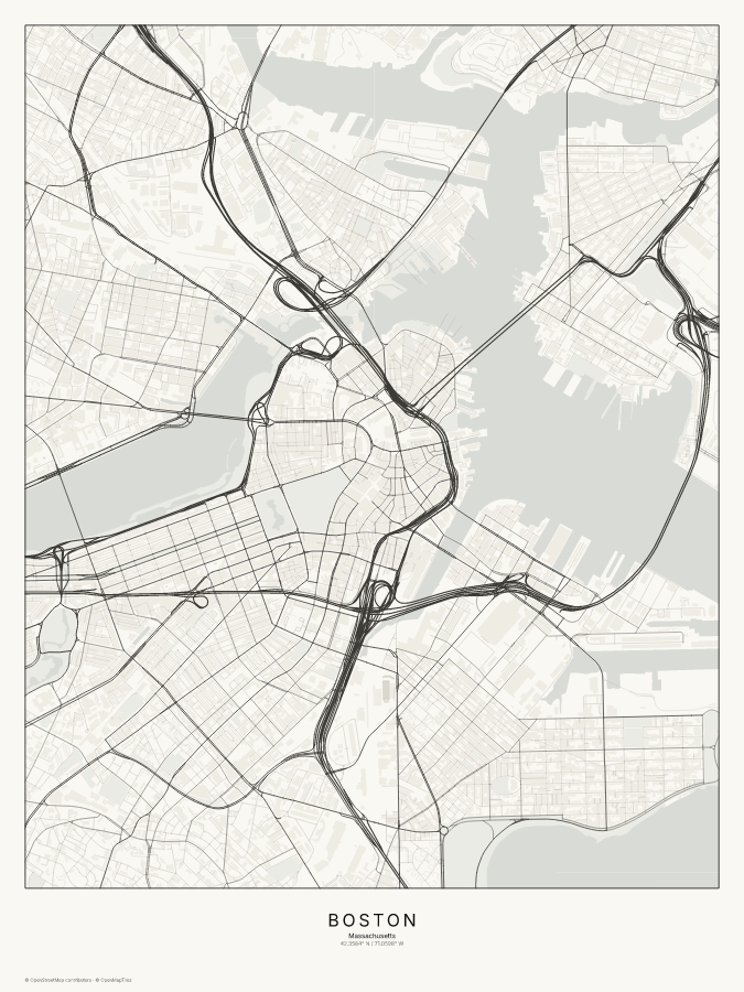 Boston map poster, classic style