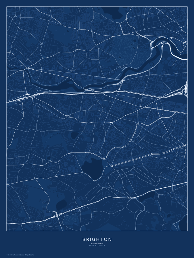 Brighton map poster, blueprint style
