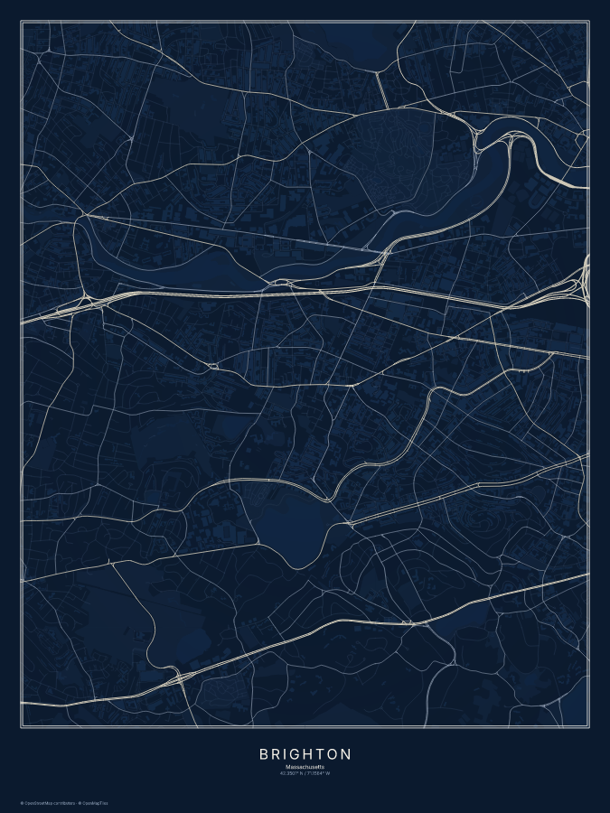 Brighton map poster, midnight style